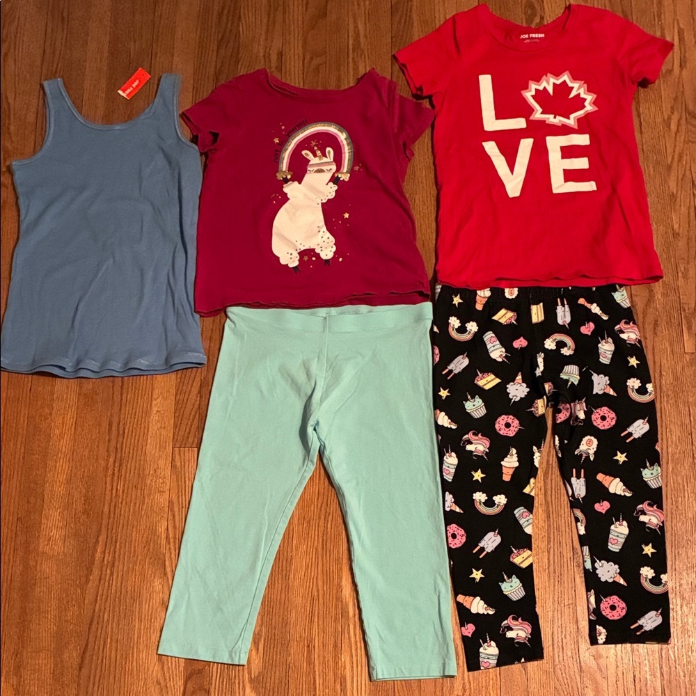 Youth Assorted Short Sleeve Tee and Capri Set - Red, Maroon, Blue and Green